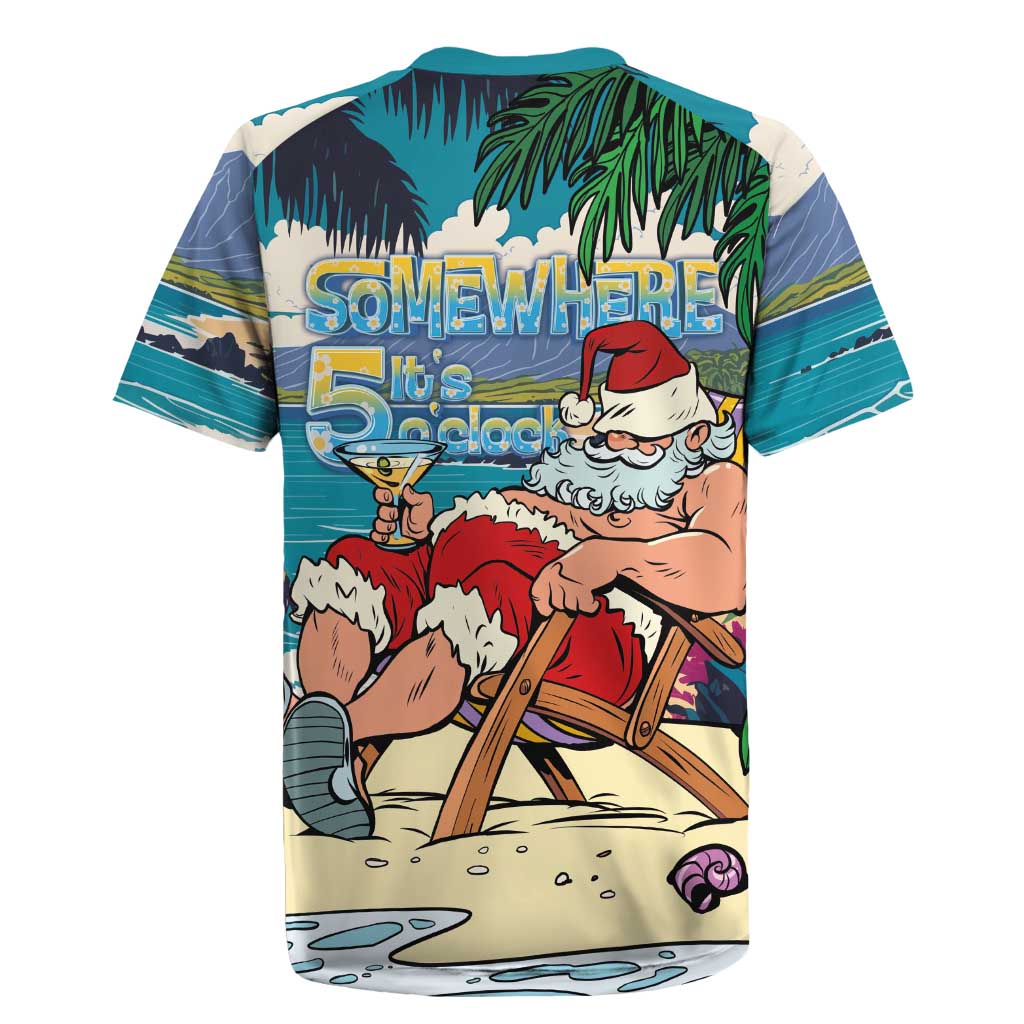 Mele Kalikimaka Hawaii It's 5 o'clock Somewhere Rugby Jersey Funny Lazy Santa Claus Chilling with Cocktail - Polynesian Pride