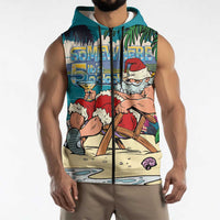 Mele Kalikimaka Hawaii It's 5 o'clock Somewhere Sleeveless Zip Hoodie Funny Lazy Santa Claus Chilling with Cocktail LT03 - Polynesian Pride