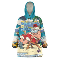Mele Kalikimaka Hawaii It's 5 o'clock Somewhere Wearable Blanket Hoodie Funny Lazy Santa Claus Chilling with Cocktail LT03 One Size Multicolor - Polynesian Pride