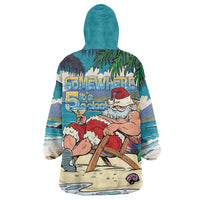 Mele Kalikimaka Hawaii It's 5 o'clock Somewhere Wearable Blanket Hoodie Funny Lazy Santa Claus Chilling with Cocktail LT03 - Polynesian Pride