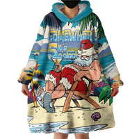 Mele Kalikimaka Hawaii It's 5 o'clock Somewhere Wearable Blanket Hoodie Funny Lazy Santa Claus Chilling with Cocktail LT03 - Polynesian Pride