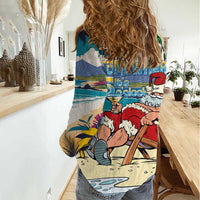 Mele Kalikimaka Hawaii It's 5 o'clock Somewhere Women Casual Shirt Funny Lazy Santa Claus Chilling with Cocktail LT03 - Polynesian Pride