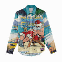 Mele Kalikimaka Hawaii It's 5 o'clock Somewhere Women Casual Shirt Funny Lazy Santa Claus Chilling with Cocktail LT03 - Polynesian Pride