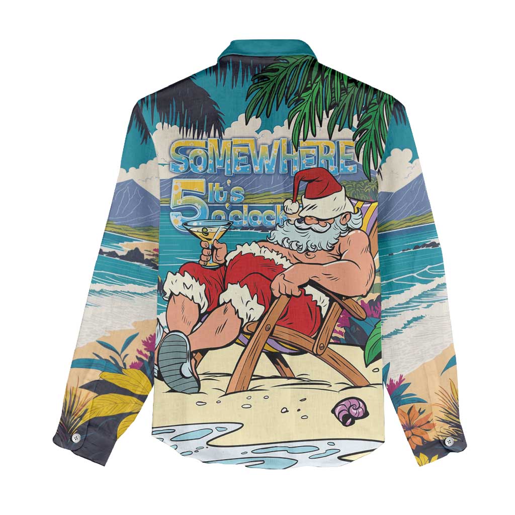Mele Kalikimaka Hawaii It's 5 o'clock Somewhere Women Casual Shirt Funny Lazy Santa Claus Chilling with Cocktail LT03 - Polynesian Pride
