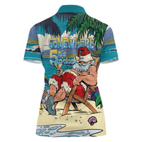 Mele Kalikimaka Hawaii It's 5 o'clock Somewhere Women Polo Shirt Funny Lazy Santa Claus Chilling with Cocktail LT03 - Polynesian Pride