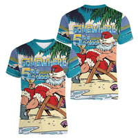 Mele Kalikimaka Hawaii It's 5 o'clock Somewhere Women V-Neck T-Shirt Funny Lazy Santa Claus Chilling with Cocktail LT03 - Polynesian Pride