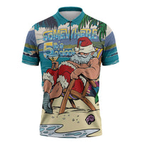Mele Kalikimaka Hawaii It's 5 o'clock Somewhere Zipper Polo Shirt Funny Lazy Santa Claus Chilling with Cocktail LT03 Multicolor - Polynesian Pride