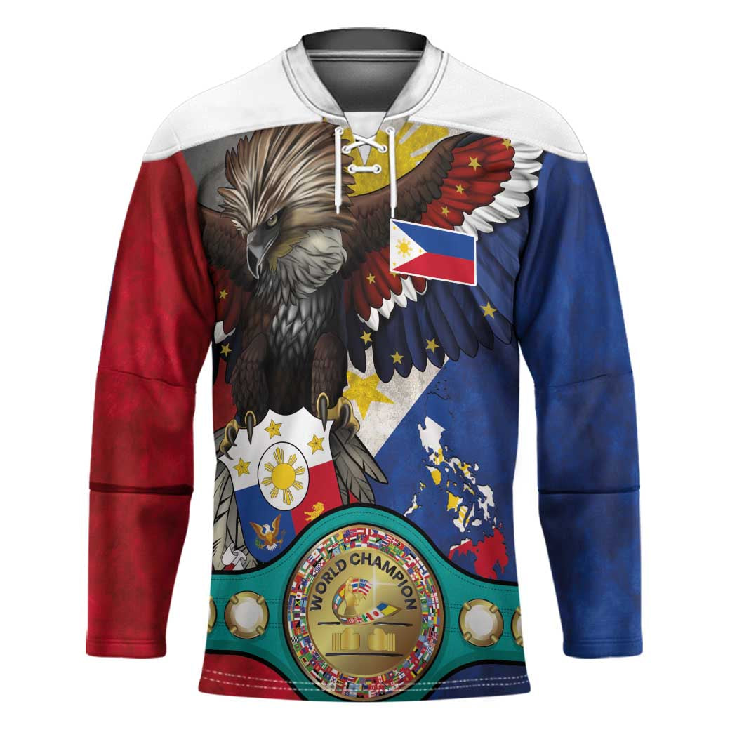 Custom Philippines World Champion Boxing Hockey Jersey Eagle-Grunge Design - Polynesian Pride