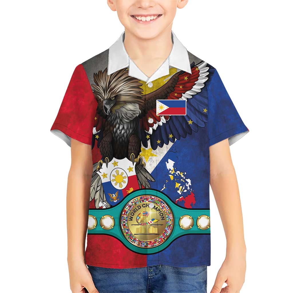 Custom Philippines World Champion Boxing Kid Hawaiian Shirt Eagle-Grunge Design LT03 Kid Multicolor - Polynesian Pride