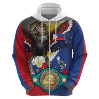 Custom Philippines World Champion Boxing Zip Hoodie Eagle-Grunge Design - Polynesian Pride
