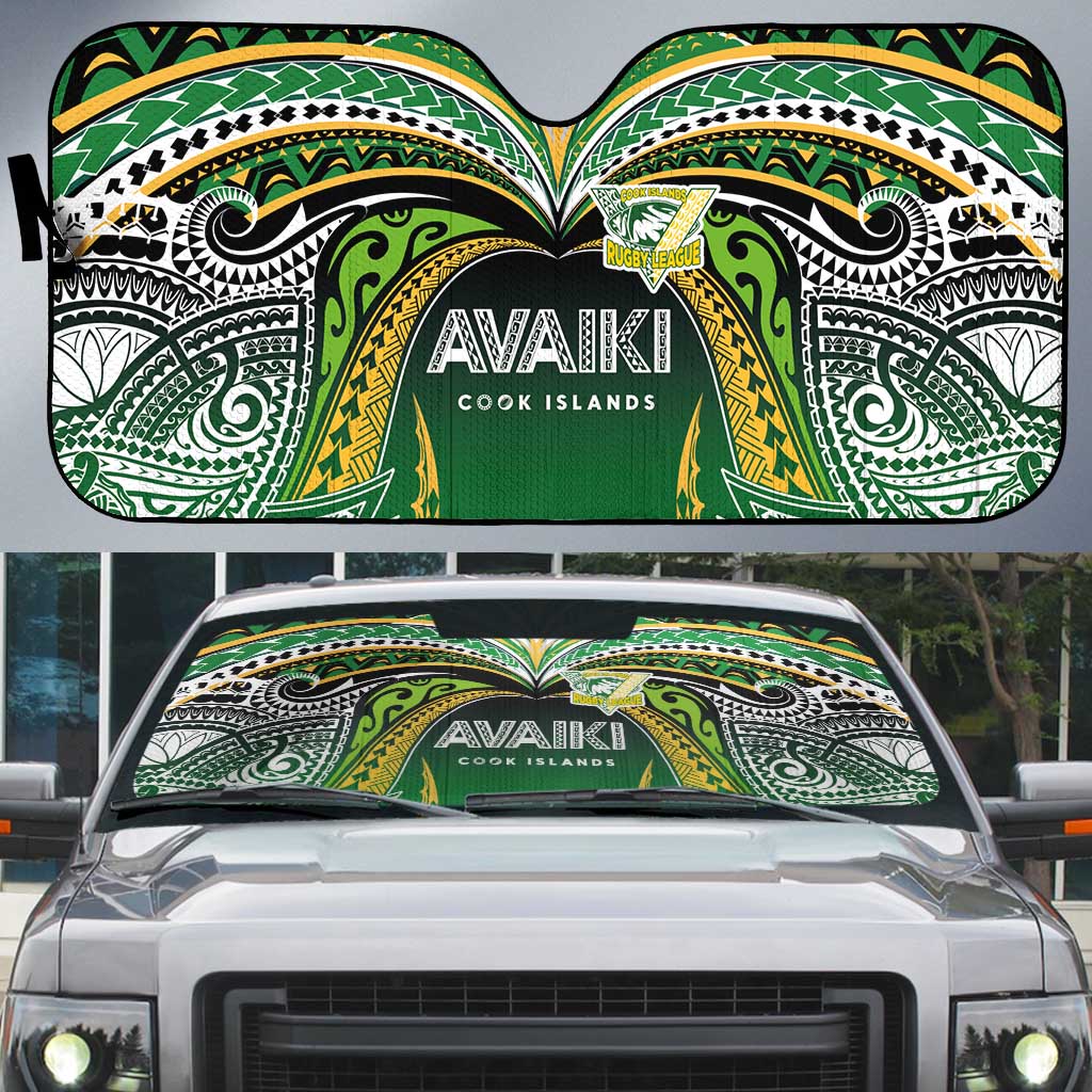 Cook Islands Rugby League Auto Sun Shade Avaiki Tatau Tribal Motifs Black Color LT03 Black - Polynesian Pride