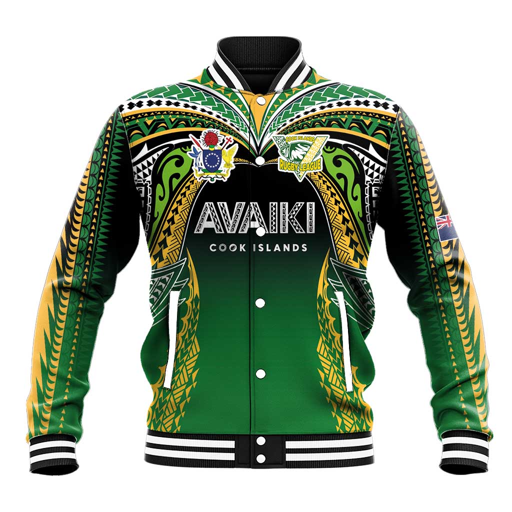 Custom Cook Islands Rugby League Baseball Jacket Avaiki Tatau Tribal Motifs Black Color LT03 Unisex Black - Polynesian Pride