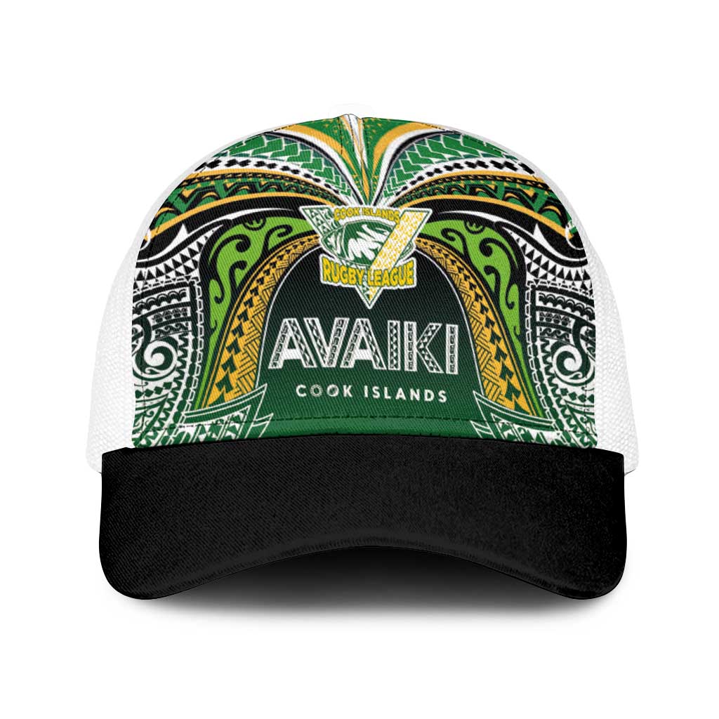 Cook Islands Rugby League Baseball Net Cap Avaiki Tatau Tribal Motifs Black Color LT03 One Size White Black - Polynesian Pride