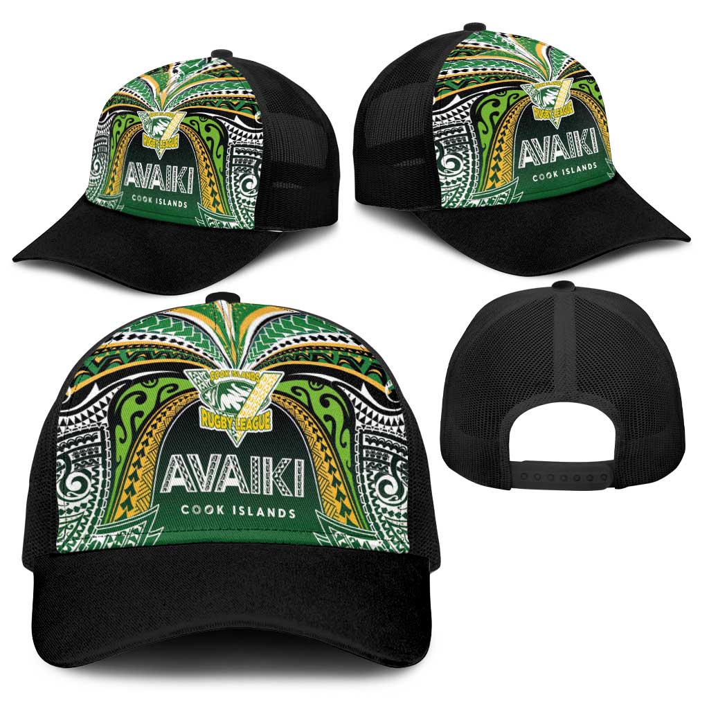 Cook Islands Rugby League Baseball Net Cap Avaiki Tatau Tribal Motifs Black Color LT03 - Polynesian Pride