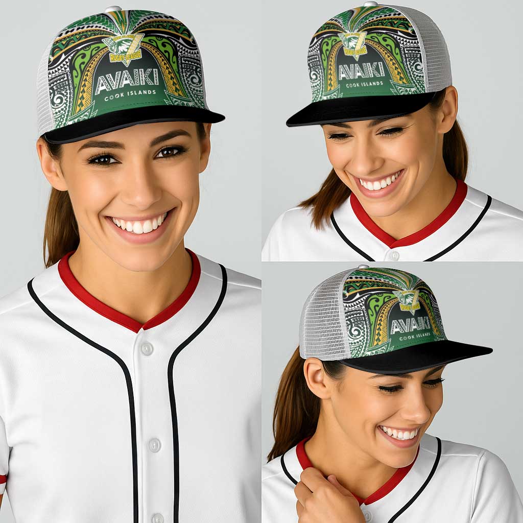 Cook Islands Rugby League Baseball Net Cap Avaiki Tatau Tribal Motifs Black Color LT03 - Polynesian Pride