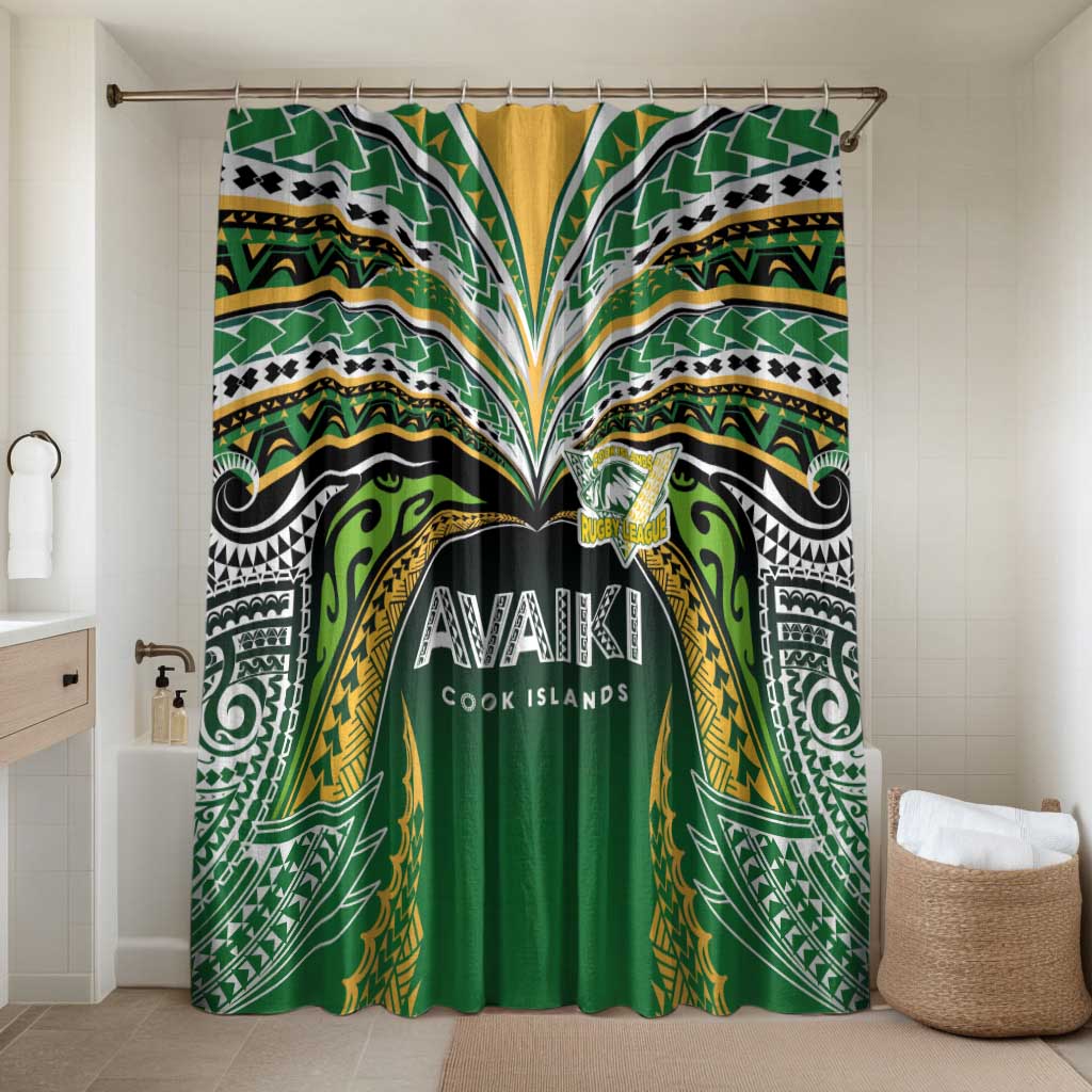 Cook Islands Rugby League Bathroom Set Avaiki Tatau Tribal Motifs Black Color LT03 Shower Curtain Only Black - Polynesian Pride