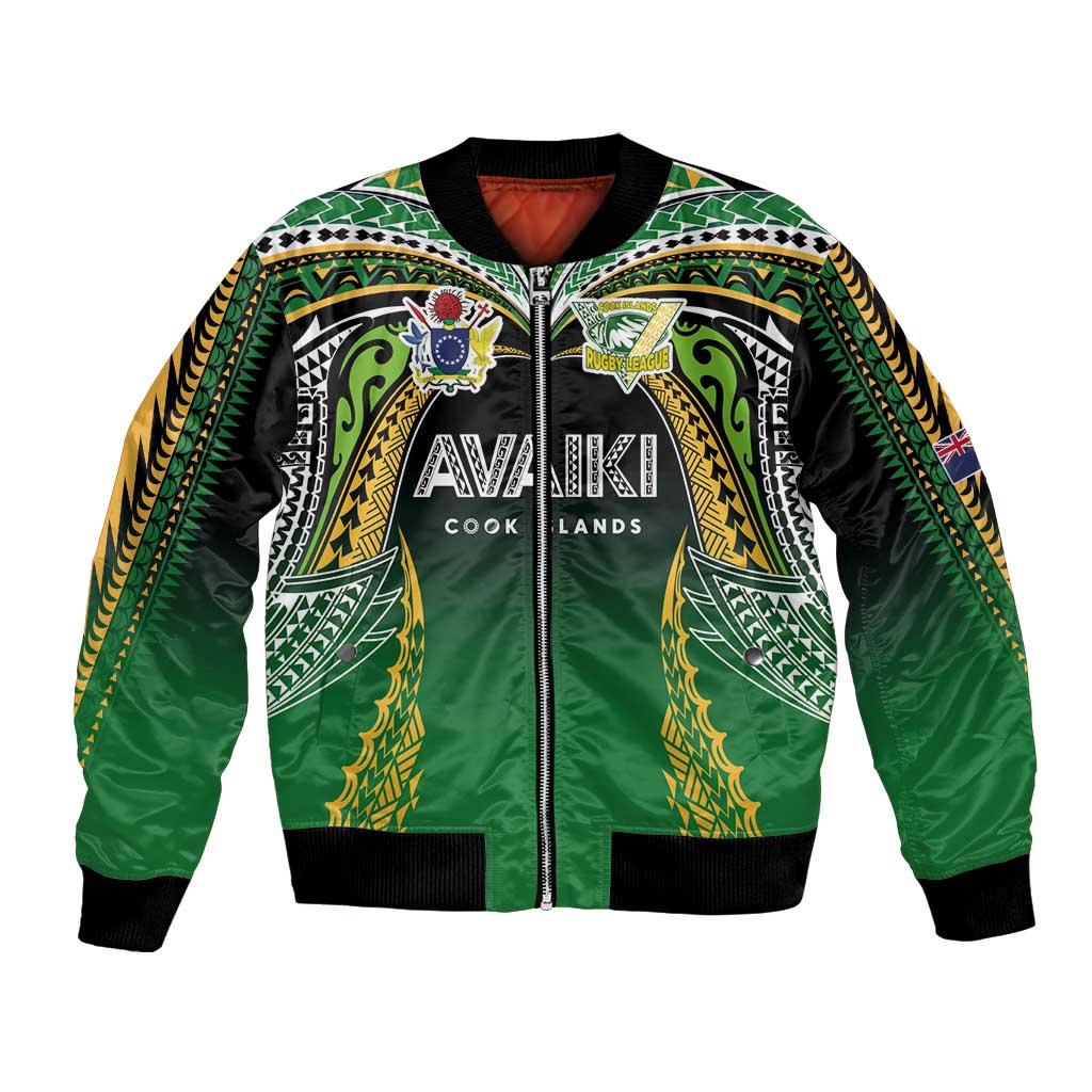 Custom Cook Islands Rugby League Bomber Jacket Avaiki Tatau Tribal Motifs Black Color LT03 Unisex Black - Polynesian Pride