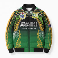Custom Cook Islands Rugby League Bomber Puffer Jacket Avaiki Tatau Tribal Motifs Black Color LT03 Unisex Black - Polynesian Pride