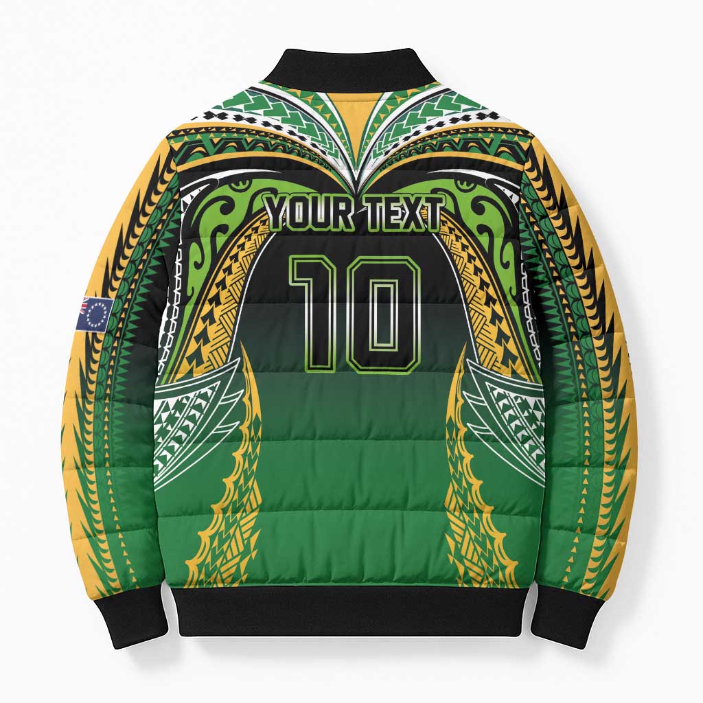 Custom Cook Islands Rugby League Bomber Puffer Jacket Avaiki Tatau Tribal Motifs Black Color LT03 - Polynesian Pride