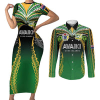 Custom Cook Islands Rugby League Couples Matching Short Sleeve Bodycon Dress and Long Sleeve Button Shirt Avaiki Tatau Tribal Motifs Black Color LT03 Black - Polynesian Pride