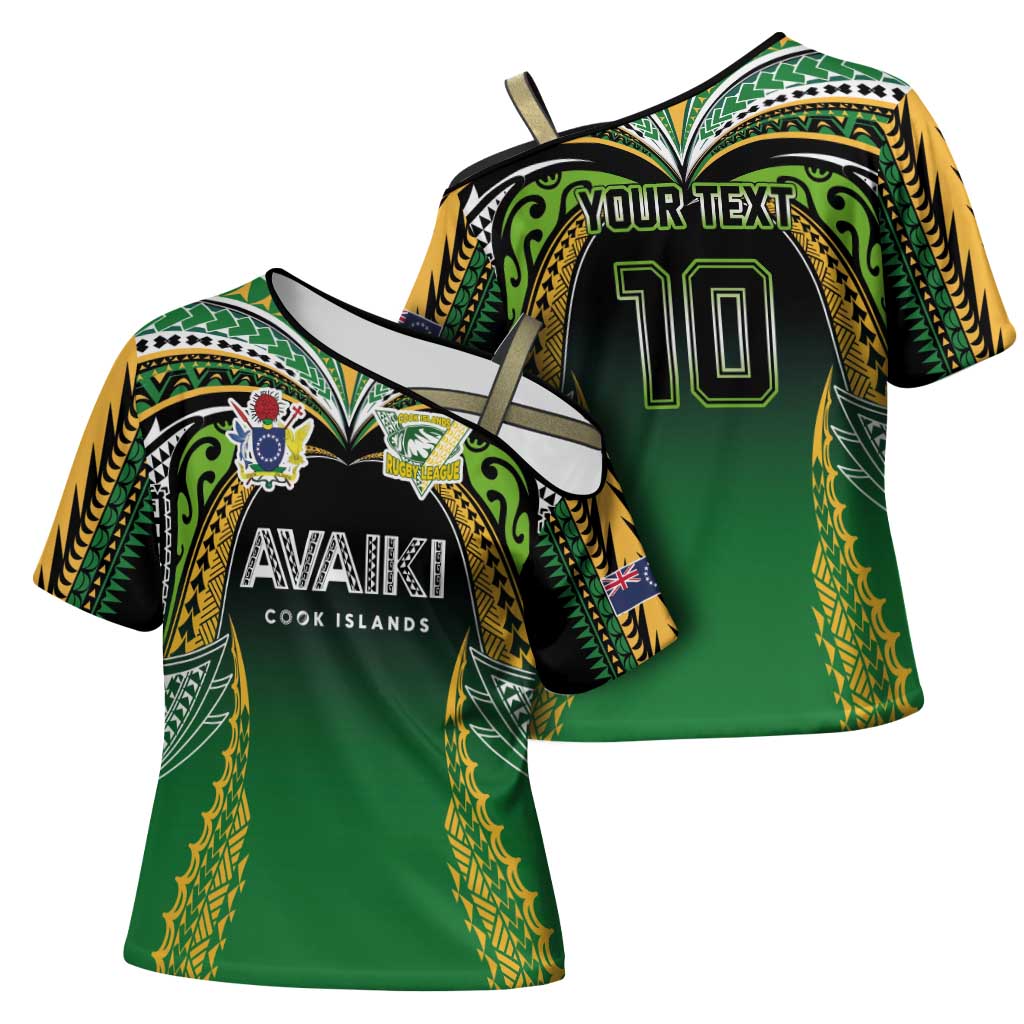 Custom Cook Islands Rugby League Cross Shoulder Shirt Avaiki Tatau Tribal Motifs Black Color LT03 - Polynesian Pride