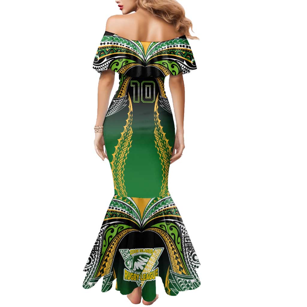 Custom Cook Islands Rugby League Family Matching Mermaid Dress and Hawaiian Shirt Avaiki Tatau Tribal Motifs Black Color LT03 - Polynesian Pride