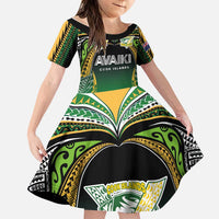 Custom Cook Islands Rugby League Family Matching Off Shoulder Maxi Dress and Hawaiian Shirt Avaiki Tatau Tribal Motifs Black Color LT03 Daughter's Dress Black - Polynesian Pride