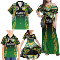 Custom Cook Islands Rugby League Family Matching Off Shoulder Maxi Dress and Hawaiian Shirt Avaiki Tatau Tribal Motifs Black Color LT03 - Polynesian Pride