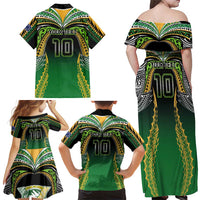 Custom Cook Islands Rugby League Family Matching Off Shoulder Maxi Dress and Hawaiian Shirt Avaiki Tatau Tribal Motifs Black Color LT03 - Polynesian Pride
