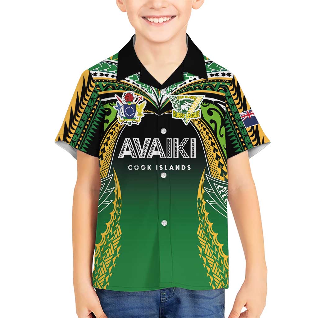 Custom Cook Islands Rugby League Family Matching Off Shoulder Maxi Dress and Hawaiian Shirt Avaiki Tatau Tribal Motifs Black Color LT03 Son's Shirt Black - Polynesian Pride
