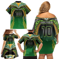 Custom Cook Islands Rugby League Family Matching Off Shoulder Short Dress and Hawaiian Shirt Avaiki Tatau Tribal Motifs Black Color LT03 - Polynesian Pride