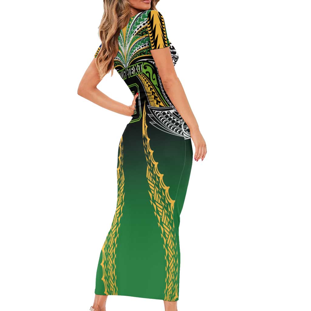 Custom Cook Islands Rugby League Family Matching Short Sleeve Bodycon Dress and Hawaiian Shirt Avaiki Tatau Tribal Motifs Black Color LT03 - Polynesian Pride
