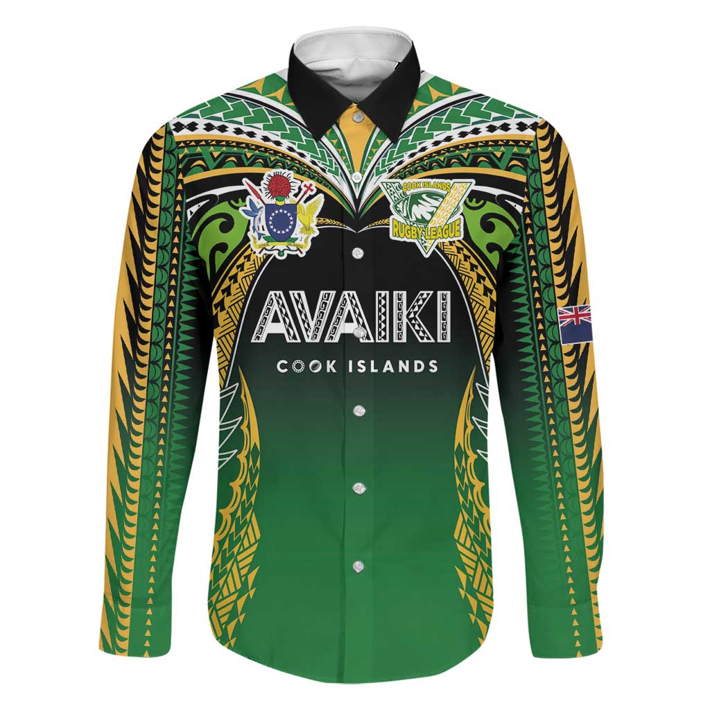 Custom Cook Islands Rugby League Family Matching Summer Maxi Dress and Hawaiian Shirt Avaiki Tatau Tribal Motifs Black Color LT03 Dad's Shirt - Long Sleeve Black - Polynesian Pride