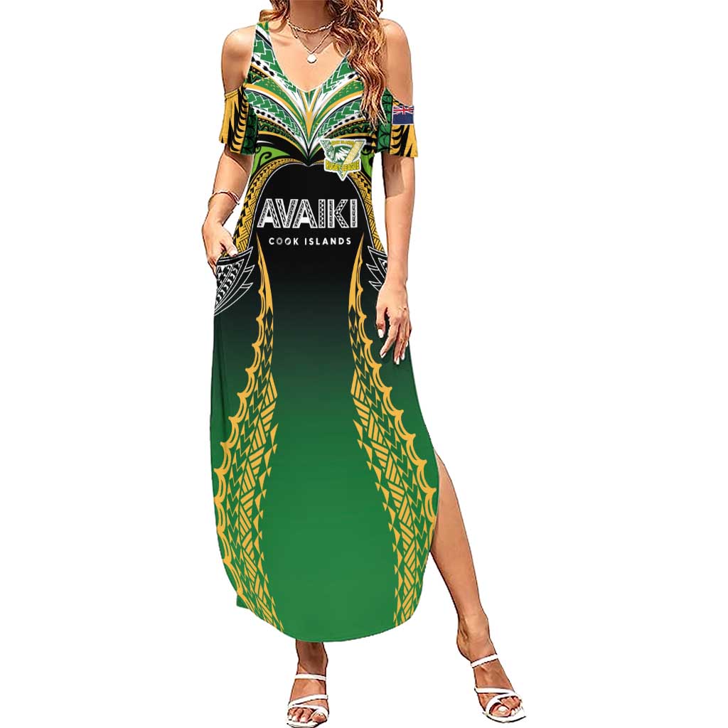 Custom Cook Islands Rugby League Family Matching Summer Maxi Dress and Hawaiian Shirt Avaiki Tatau Tribal Motifs Black Color LT03 Mom's Dress Black - Polynesian Pride