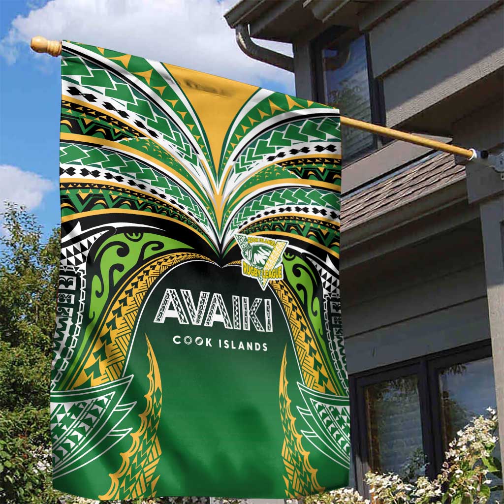 Cook Islands Rugby League Garden Flag Avaiki Tatau Tribal Motifs Black Color LT03 - Polynesian Pride
