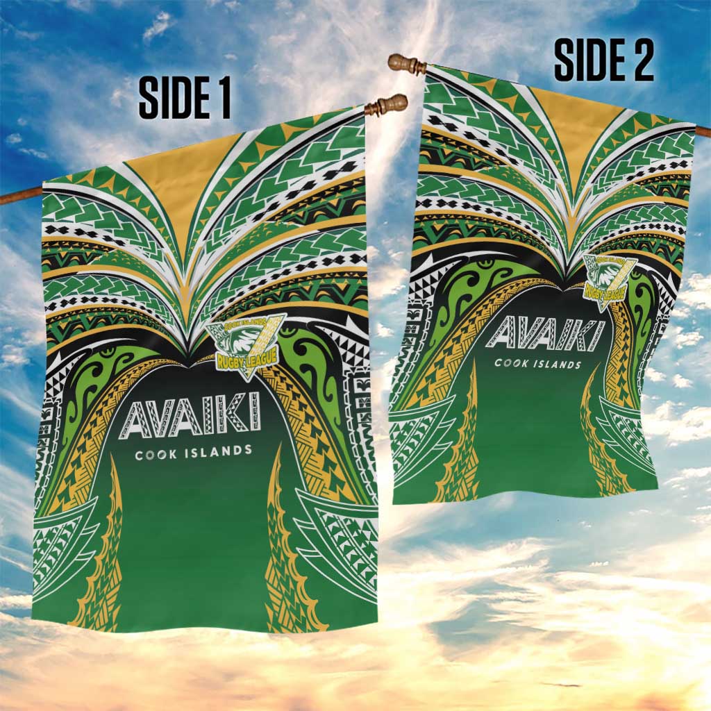 Cook Islands Rugby League Garden Flag Avaiki Tatau Tribal Motifs Black Color LT03 - Polynesian Pride