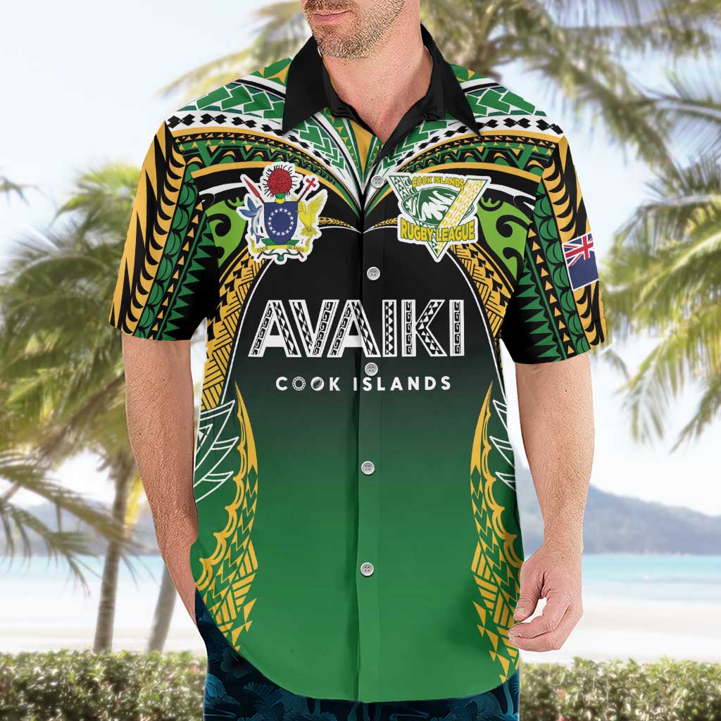Custom Cook Islands Rugby League Hawaiian Shirt Avaiki Tatau Tribal Motifs Black Color LT03 - Polynesian Pride