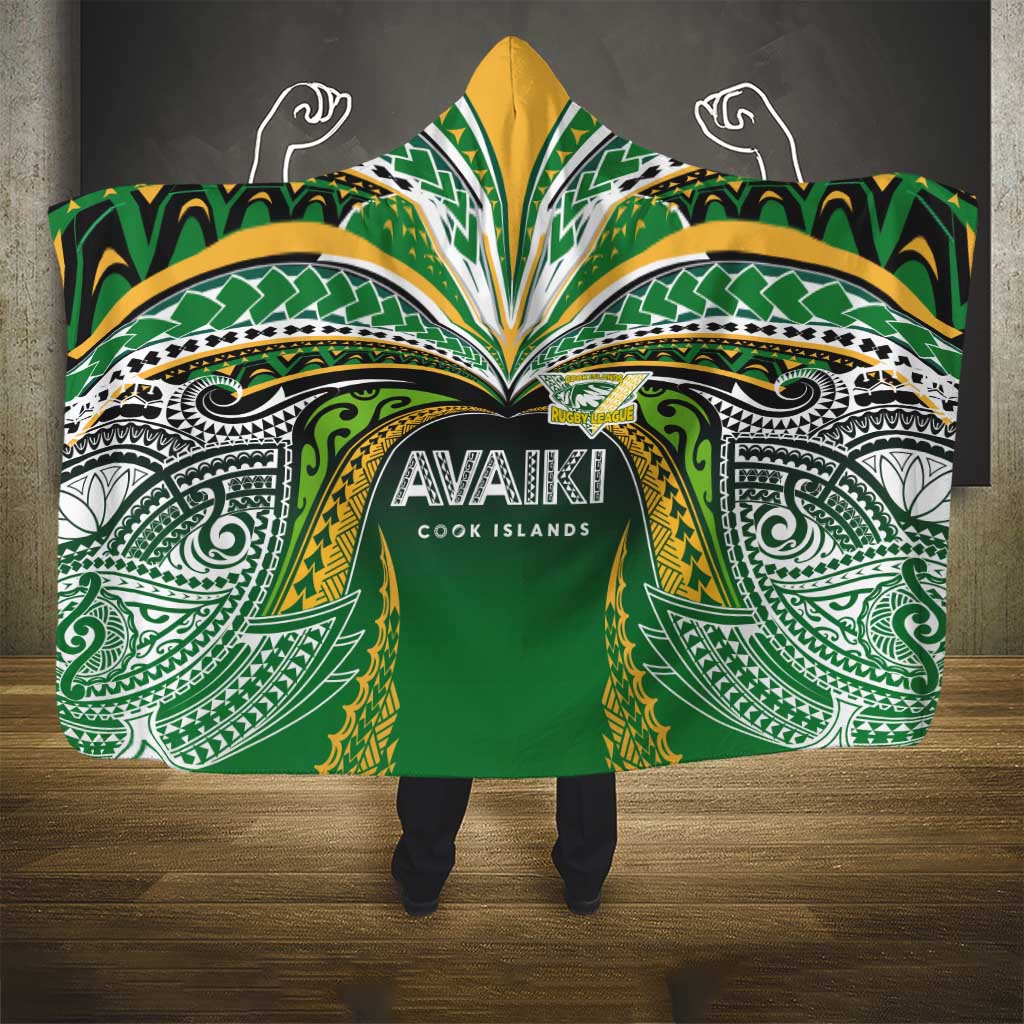Cook Islands Rugby League Hooded Blanket Avaiki Tatau Tribal Motifs Black Color LT03 - Polynesian Pride