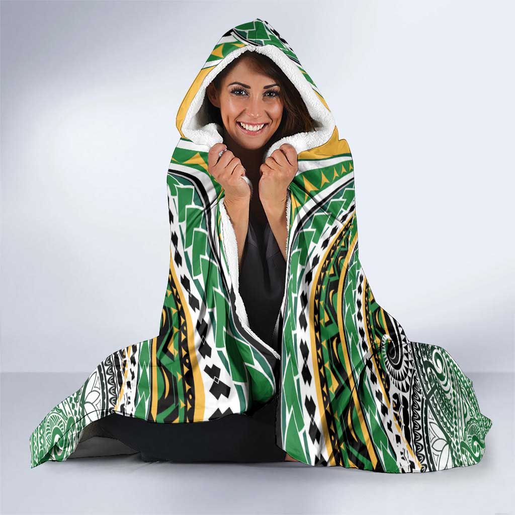 Cook Islands Rugby League Hooded Blanket Avaiki Tatau Tribal Motifs Black Color LT03 - Polynesian Pride