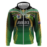 Custom Cook Islands Rugby League Hoodie Avaiki Tatau Tribal Motifs Black Color LT03 Zip Hoodie Black - Polynesian Pride
