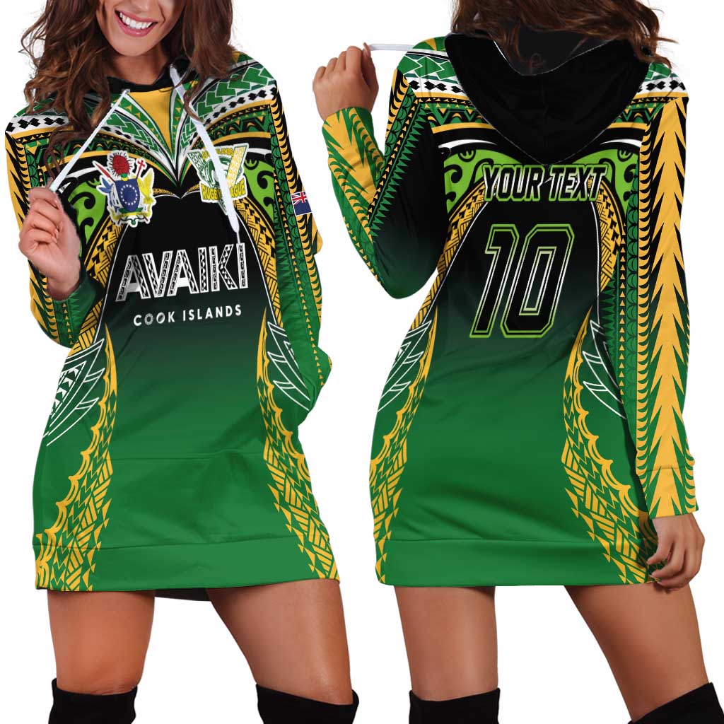 Custom Cook Islands Rugby League Hoodie Dress Avaiki Tatau Tribal Motifs Black Color LT03 - Polynesian Pride