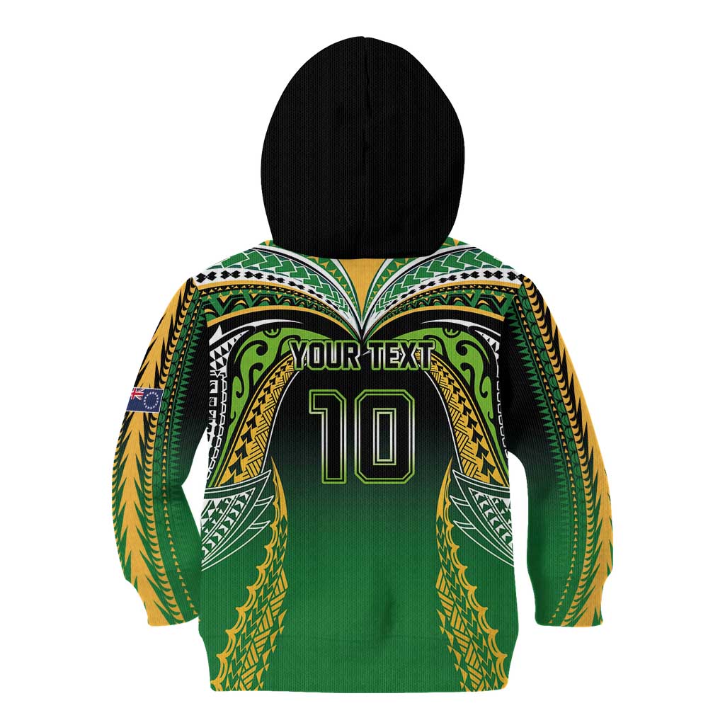 Custom Cook Islands Rugby League Kid Hoodie Avaiki Tatau Tribal Motifs Black Color LT03 - Polynesian Pride