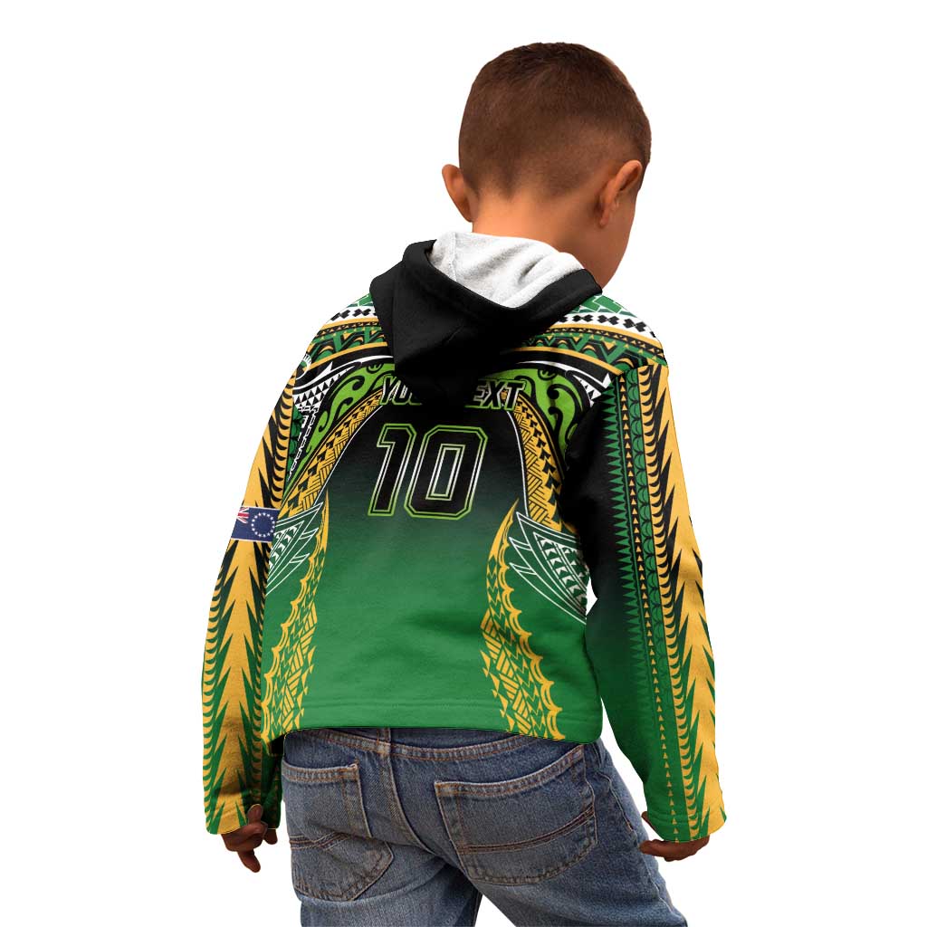 Custom Cook Islands Rugby League Kid Hoodie Avaiki Tatau Tribal Motifs Black Color LT03 - Polynesian Pride