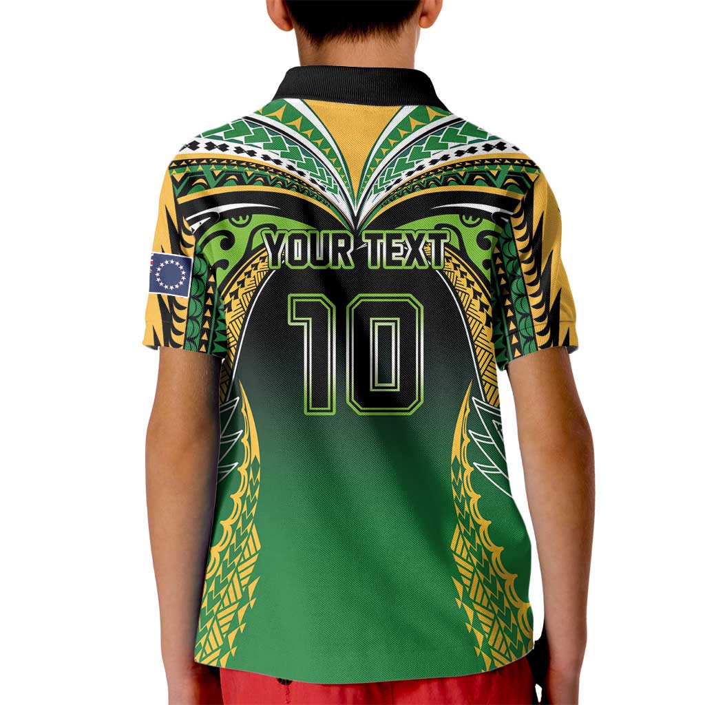 Custom Cook Islands Rugby League Kid Polo Shirt Avaiki Tatau Tribal Motifs Black Color LT03 - Polynesian Pride