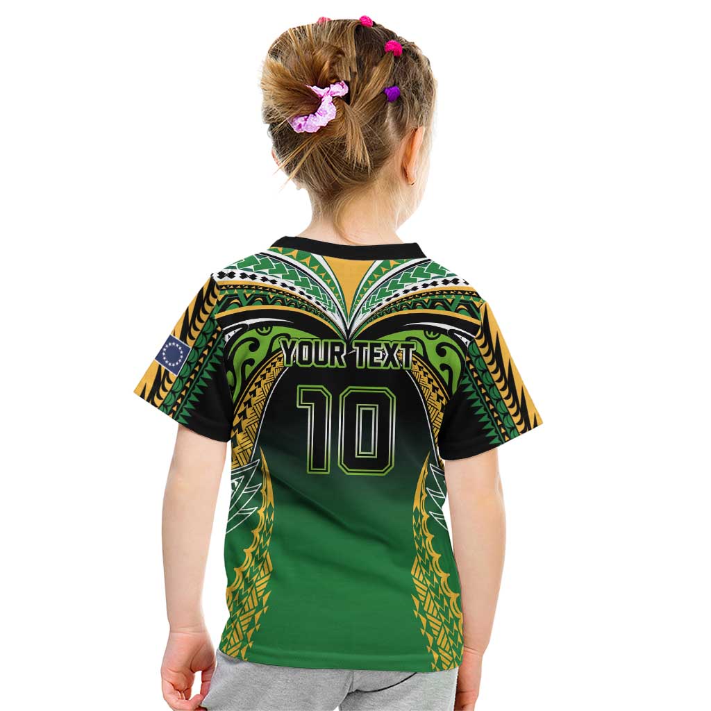 Custom Cook Islands Rugby League Kid T Shirt Avaiki Tatau Tribal Motifs Black Color LT03 - Polynesian Pride