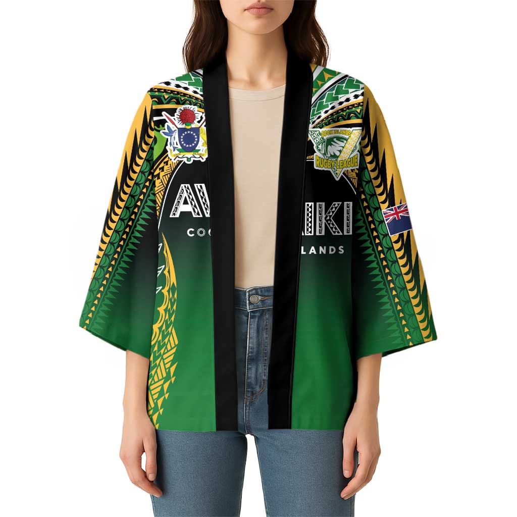 Custom Cook Islands Rugby League Kimono Avaiki Tatau Tribal Motifs Black Color LT03 - Polynesian Pride