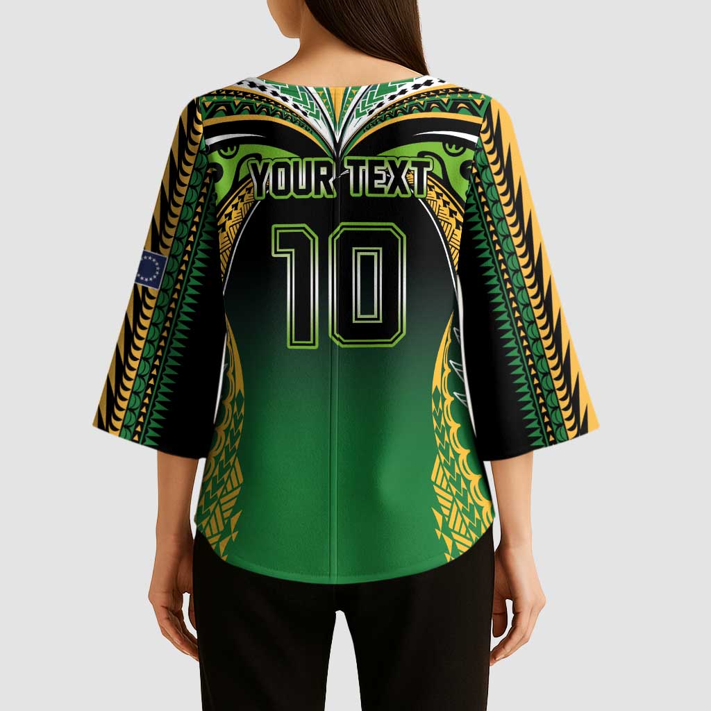 Custom Cook Islands Rugby League Kimono Sleeve Blouse Avaiki Tatau Tribal Motifs Black Color LT03 - Polynesian Pride