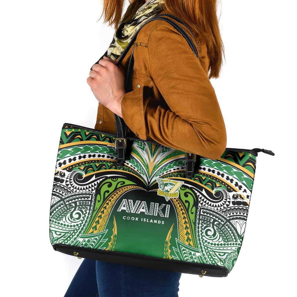 Cook Islands Rugby League Leather Tote Bag Avaiki Tatau Tribal Motifs Black Color LT03 Black - Polynesian Pride