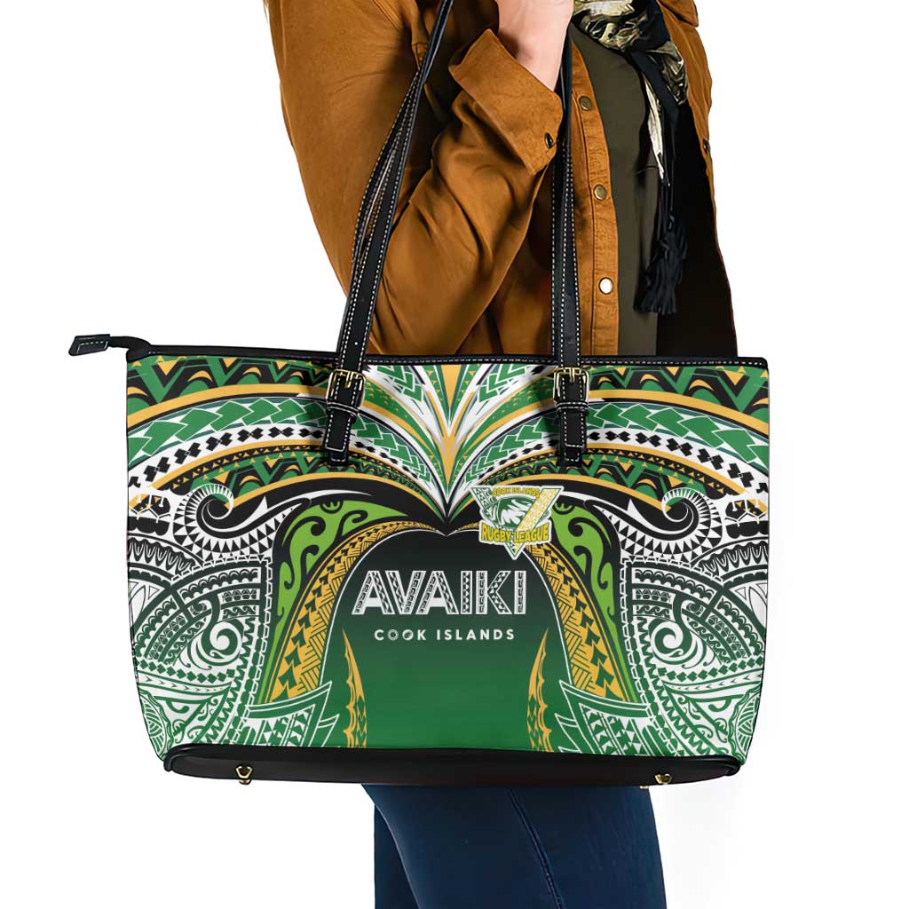 Cook Islands Rugby League Leather Tote Bag Avaiki Tatau Tribal Motifs Black Color LT03 - Polynesian Pride