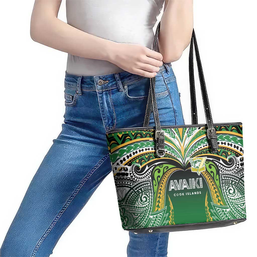Cook Islands Rugby League Leather Tote Bag Avaiki Tatau Tribal Motifs Black Color LT03 - Polynesian Pride